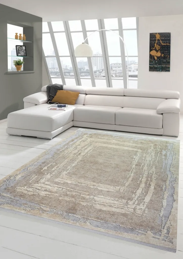 Grand tapis de couloir en laine naturelle 80x300 cm au style abstrait