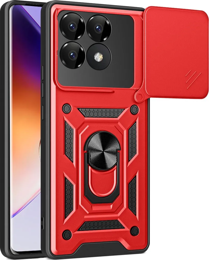 Cover Poco F6 Pro/Redmi K70 Rossa con Anello e Protezione Lente