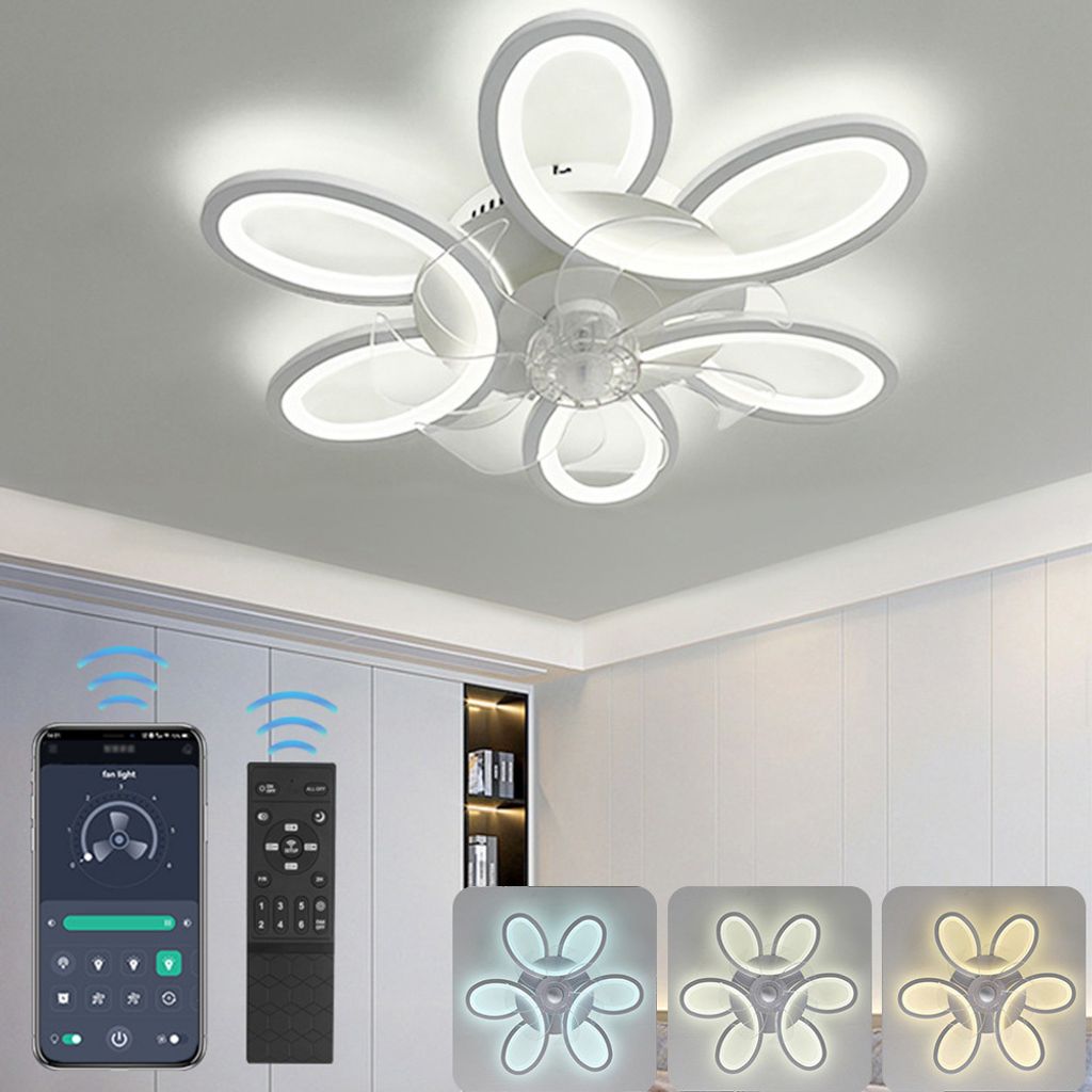 LED Deckenventilator Mit Lampe Dimmbar mit Fernbedienung Und APP 6 Gang Windgeschwindigkeit Leise Deckenleuchte mit Ventilator Timer