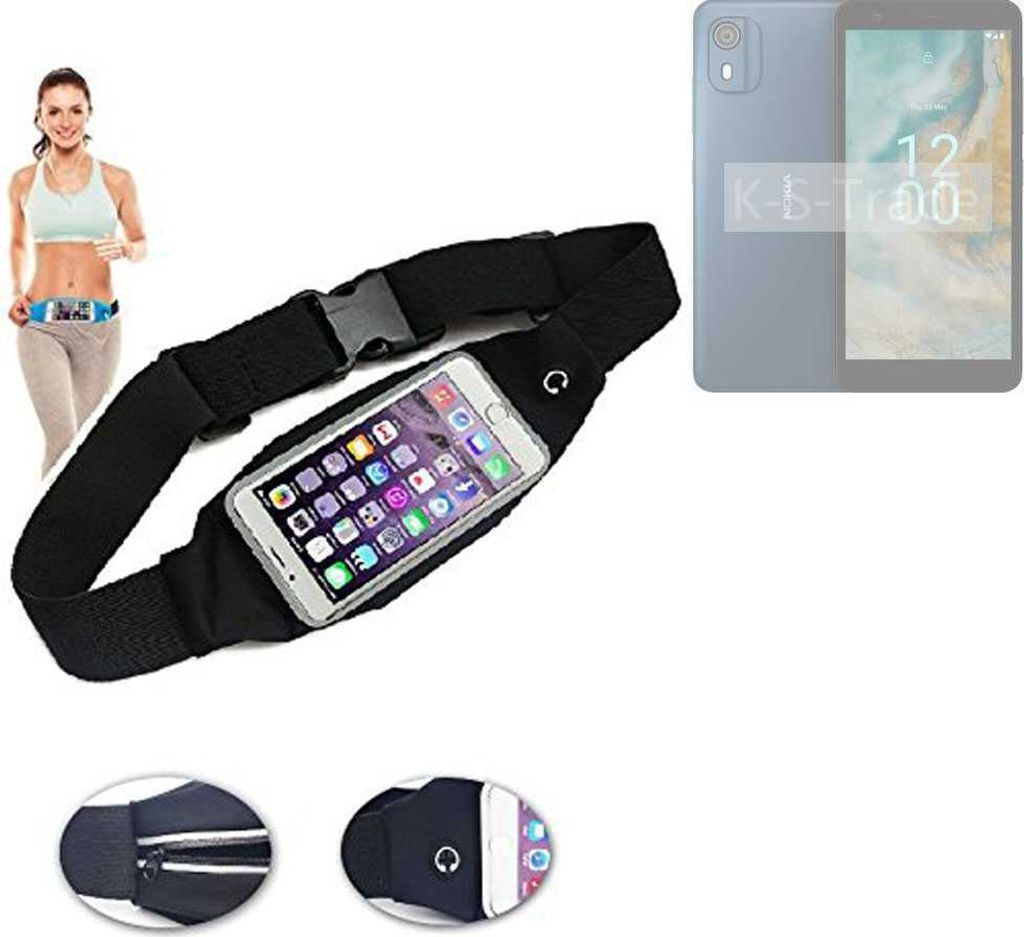 K-S-Trade Jogging-Armband kompatibel mit Nokia CO2 Gürteltasche Umhängetasche Bauchtasche schwarz Sport Running Jogging Fitness Laufen Exercise