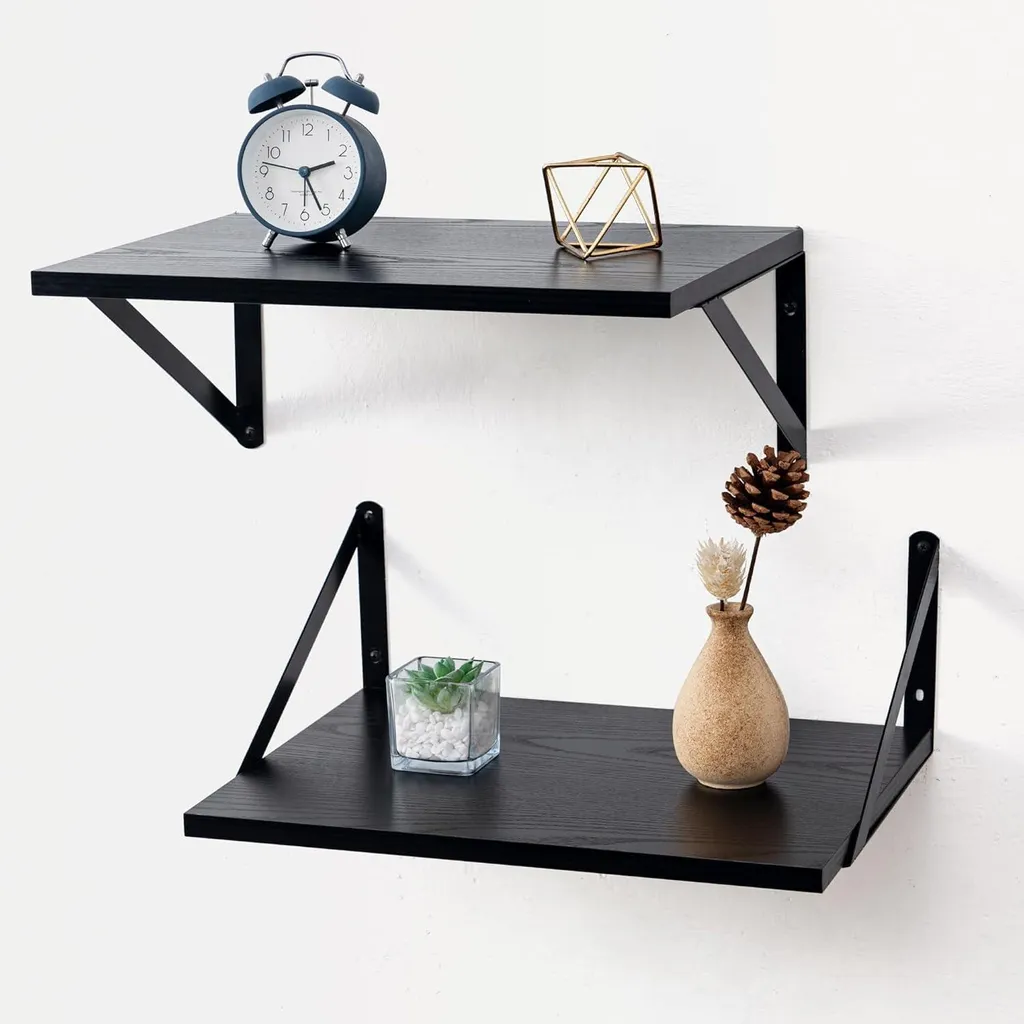 Support mural en bois noir profondeur 30 cm pour livres et objets lot 2