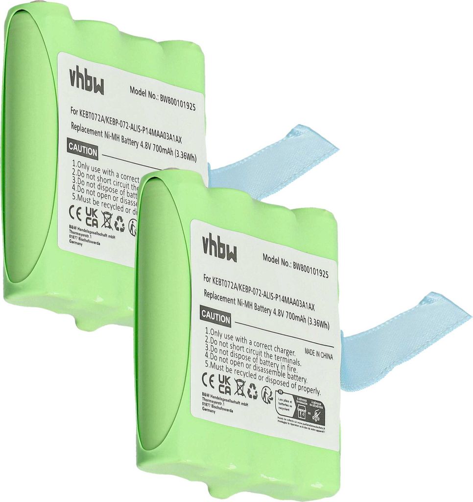 vhbw 2x Akku kompatibel mit Motorola TLKR T4, T5, T50, T6, T3, T80, T60, T61, T7, T8 Funkgerät, Walkie Talkie (700 mAh, 4,8 V, NiMH)