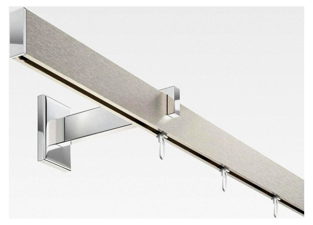 Gardinenstange Innenlauf 1-läufig Set Long rechteckig Silber Eloxiert/Verchromt I Länge: 200 cm Aluminium für Wandmontage I Geeignet als Gardine...