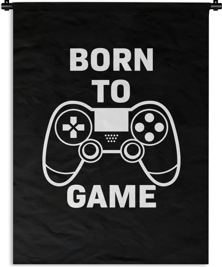 MuchoWow Wandteppich Wandbehang Gaming - Zitate - Controller - Zum Spielen geboren - Schwarz - Weiß 60x80 cm Tapisserie Dekoration Wandtuch - De...