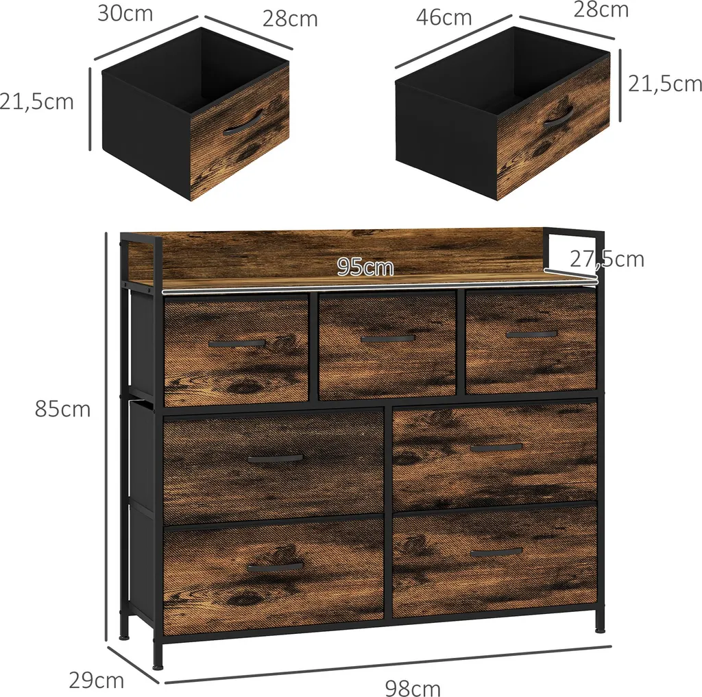 Commode en tissu pliant avec structure acier noir et bois rustique