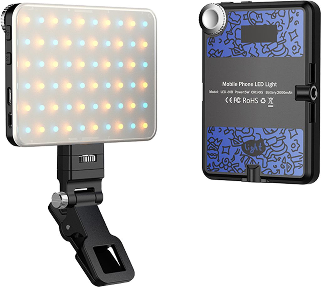 5 W Fotolampe, zweifarbiges LED-Licht, Taschen-Vlog-Licht, 2500 KšC9000 K Farbtemperatur, dimmbar, mit LCD-Bildschirm, 60 LED-Perlen, 1/4 Zoll Gew...