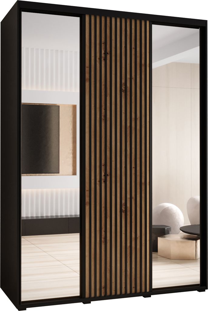 MEBLE KRYSPOL Sapporo 2 Schrank mit 3 Schiebetüren - 205,2x180x60 cm - Schwarz Artisan Schwarz