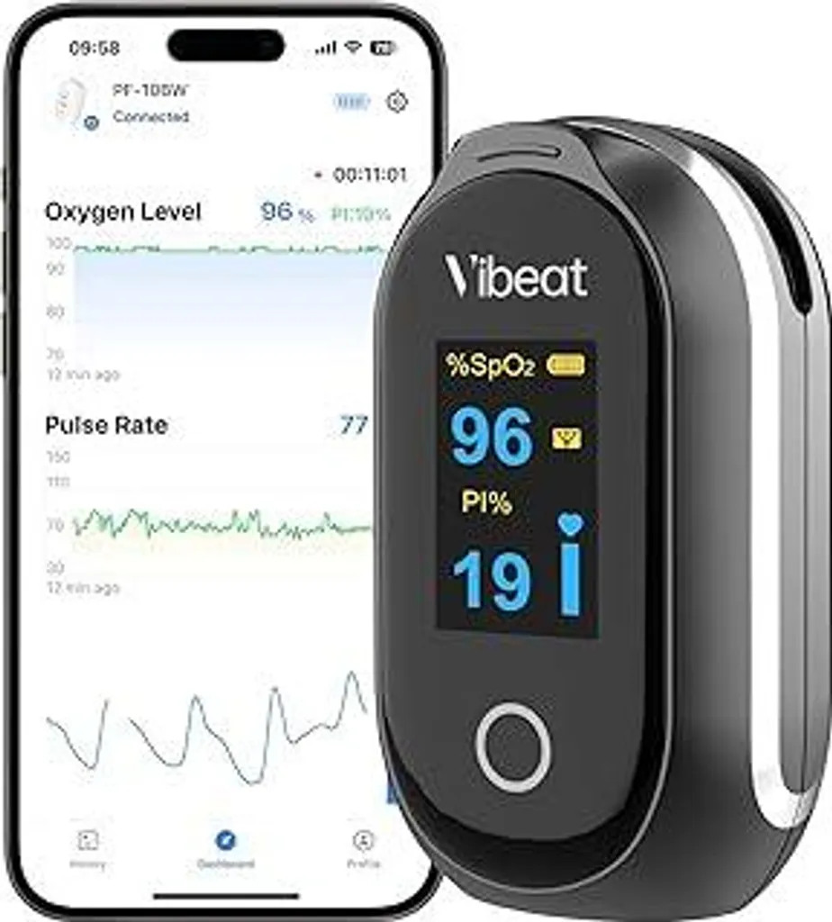 Saturimetro Professionale Vibeat Bluetooth - Ideale per Anziani e Cure