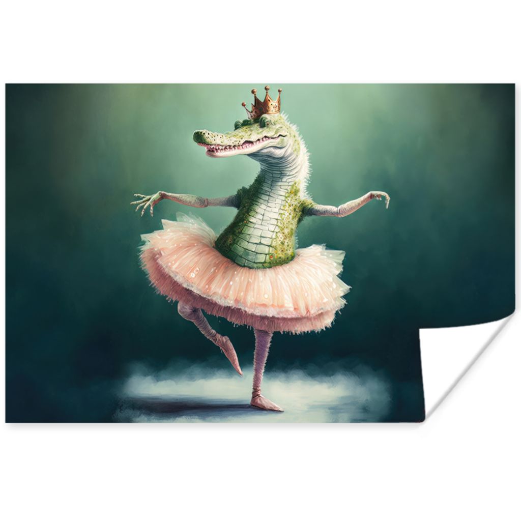 MuchoWow Poster Krokodil - Krone - Gold - Ballett - Porträt 120x80 cm - Bilder