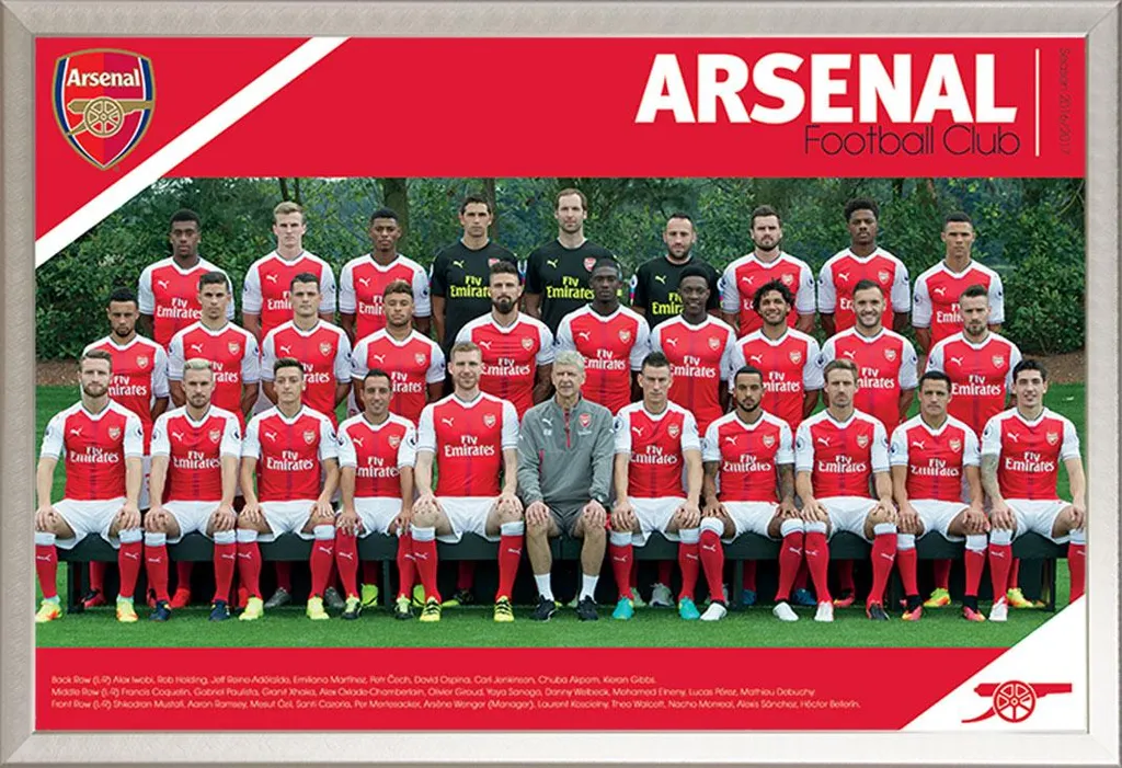 Déco murale Arsenal FC poster équipe 16/17 cadre alu pour chambre fan