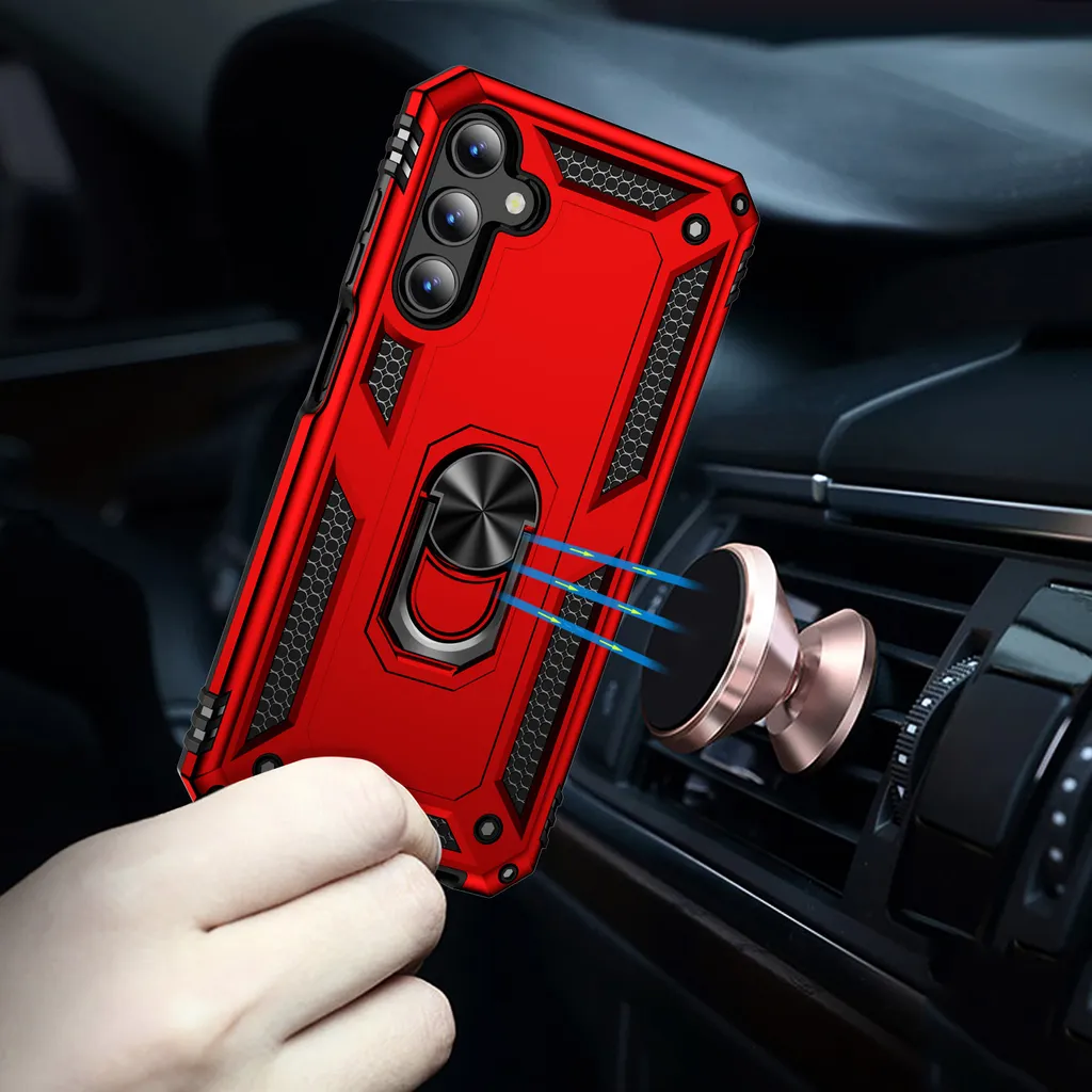Cover Rossa Samsung Galaxy A15: Stile Rugged e Anello Multifunzione - 3