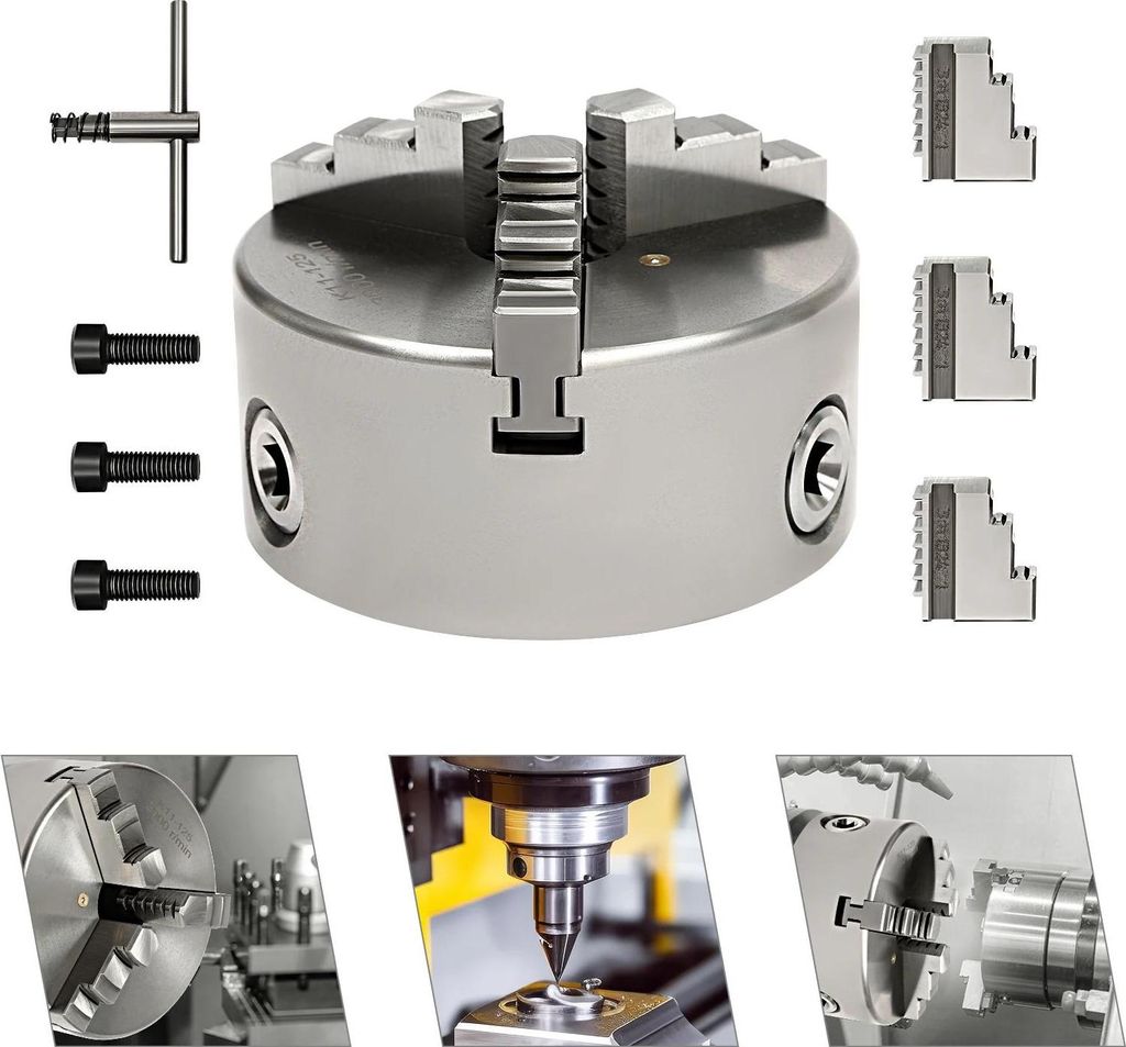 Drehfutter K11 - 3-Backen Selbstzentrierend - 125 mm - Großer Spannbereich - Für Drehbank/CNC - Silber