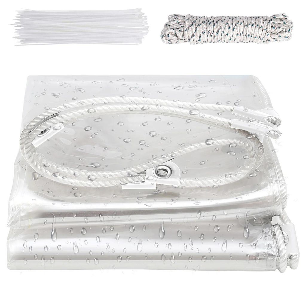 Abdeckplane - PVC Plane - 420 g/m² - Wasserdicht - Verstärkte Ösen - Wetterfest - 4 x 6 m - Transparent