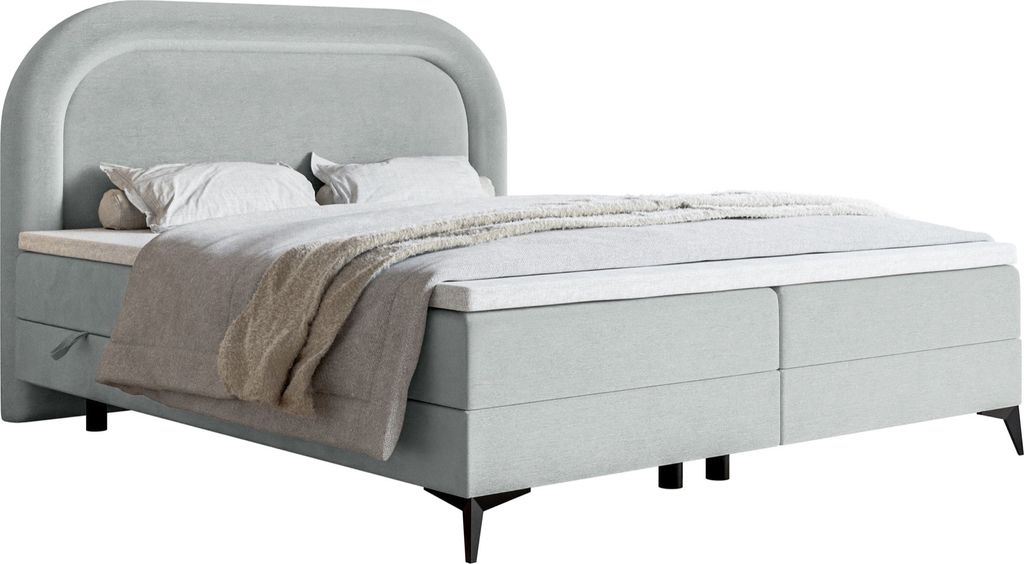 Selsey LOREO - Boxspringbett mit wasserfestem Samtbezug in Hellgrau, 140x200 cm