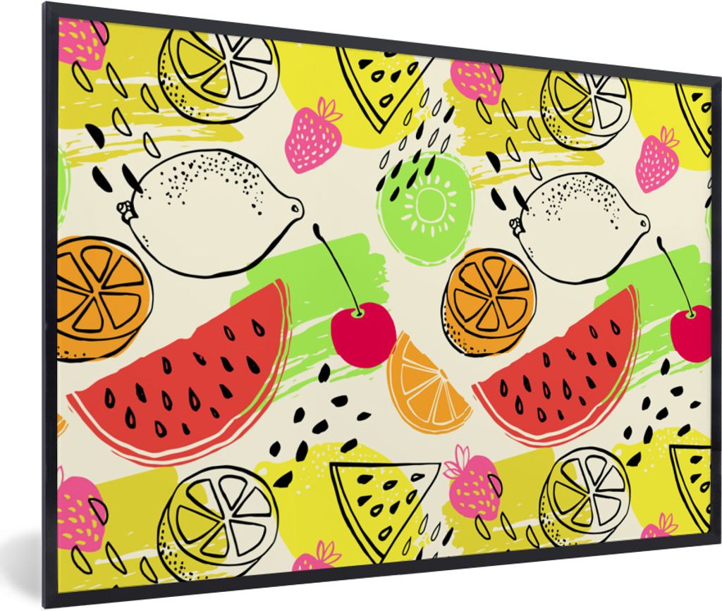 MuchoWow Gerahmtes Poster Obst - Farben - Gelb - Grün 30x20 cm - Poster mit Schwarzem Bilderrahmen Wandposter Rahmen Foto Bilder - Kunstdruck - ...