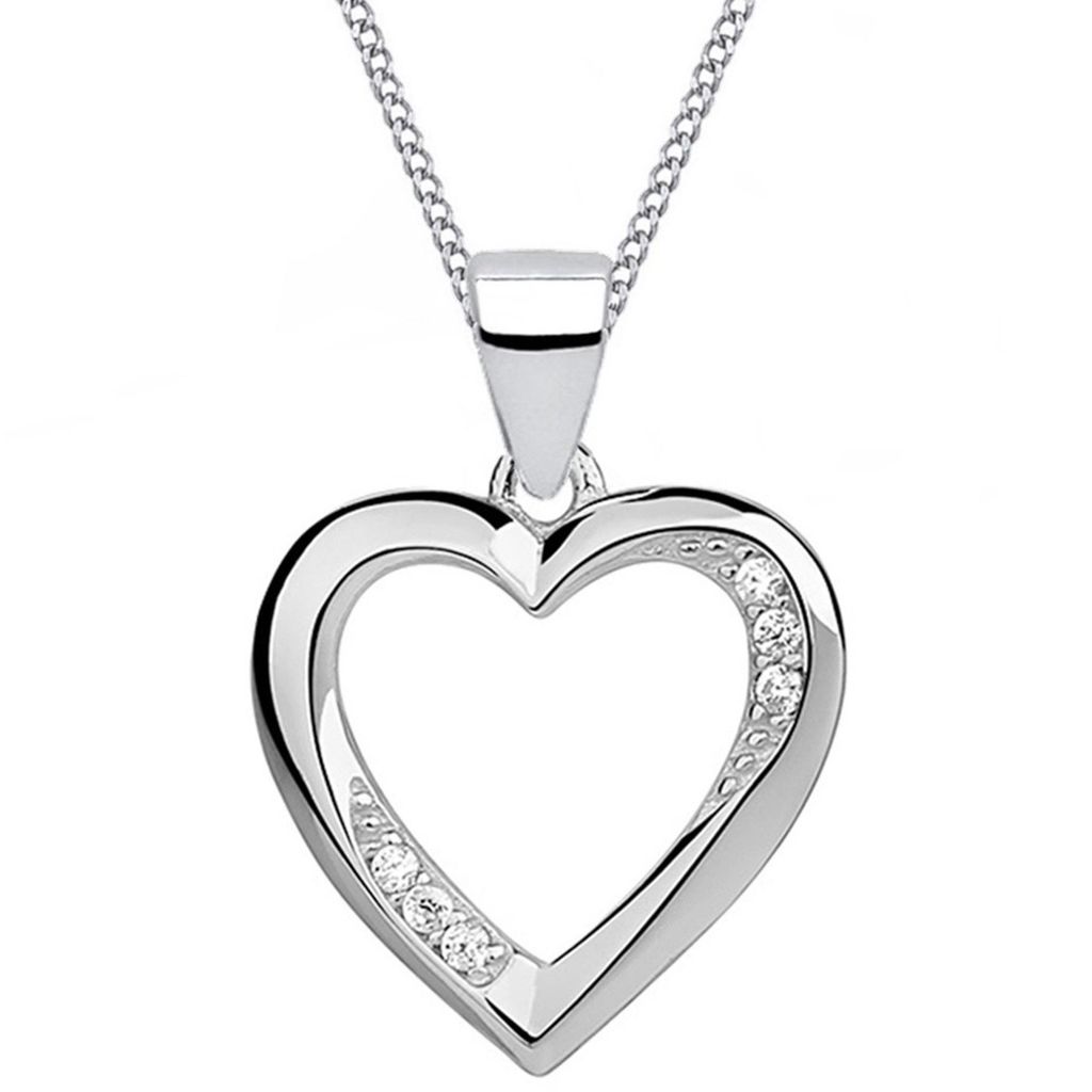 Herz-Kette Silberkette mit Herz-Anhänger, Schmuckset Damen 45cm I Weiss