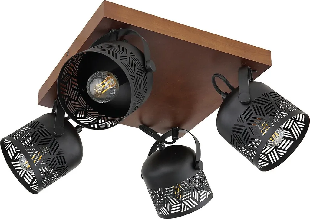 Rabalux Rotem 3299: Lampada Soffitto 4 Luci E14 Noce e Nero Opaco