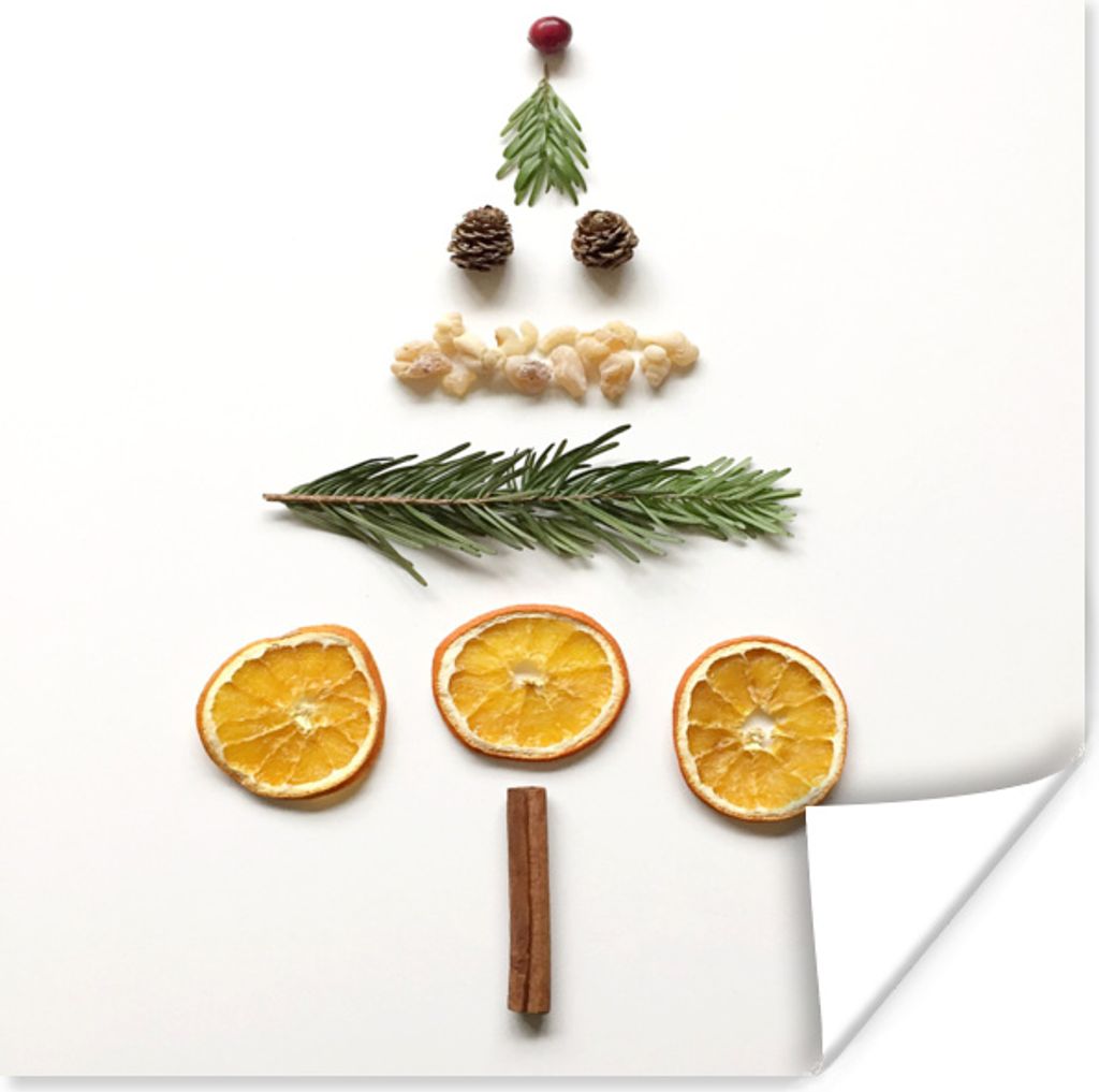 MuchoWow Poster Weihnachtsbaum aus getrockneten Lebensmitteln 50x50 cm - Wohnzimmerdekoration