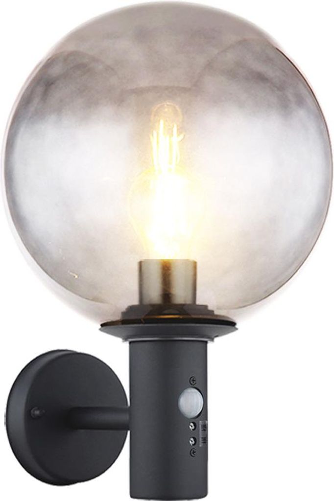 LED Wandleuchte, Glas rauch, Edelstahl, Bewegungsmelder, H 37 cm