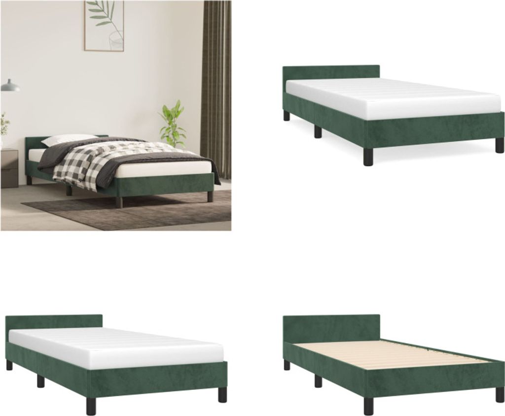 vidaXL Bettgestell mit Kopfteil Dunkelgrün 90x200 cm Samt - Bettgestell Mit Kopfteil - Bettgestelle Mit Kopfteil - Bettgestell - Bett Mit Kopfteil
