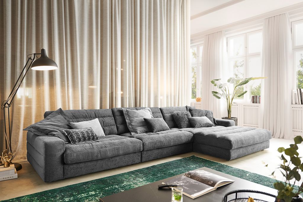 KAWOLA Sofa LANA XL Ecksofa Cord grau Recamiere rechts