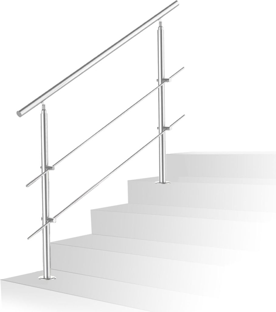 Hengda Handlauf Aluminium, Treppengel?nder innen & au?en, 80 cm, ? 42mm, mit 2 Querstreben fš¹r den Garten,Treppenhaus innen, Hauseingang uvm