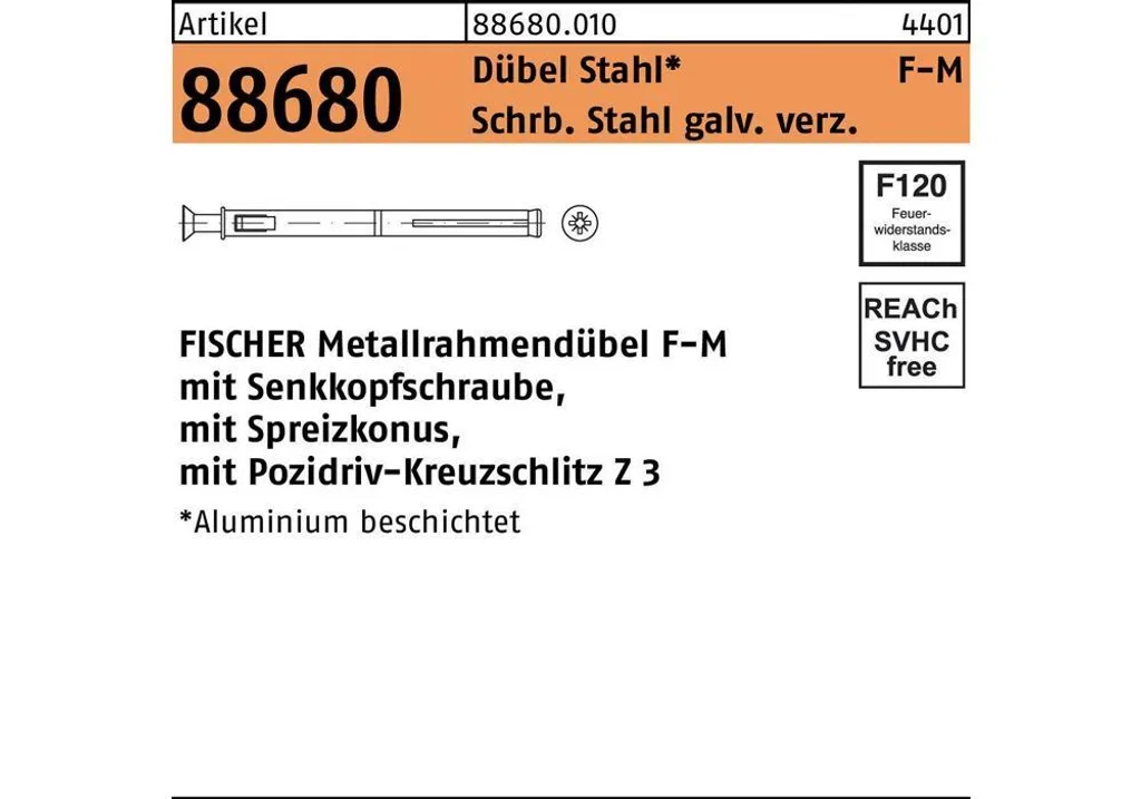 Tasselli Fischer F 10 M 202 Metallo per Serramenti: Sicurezza 50 pz