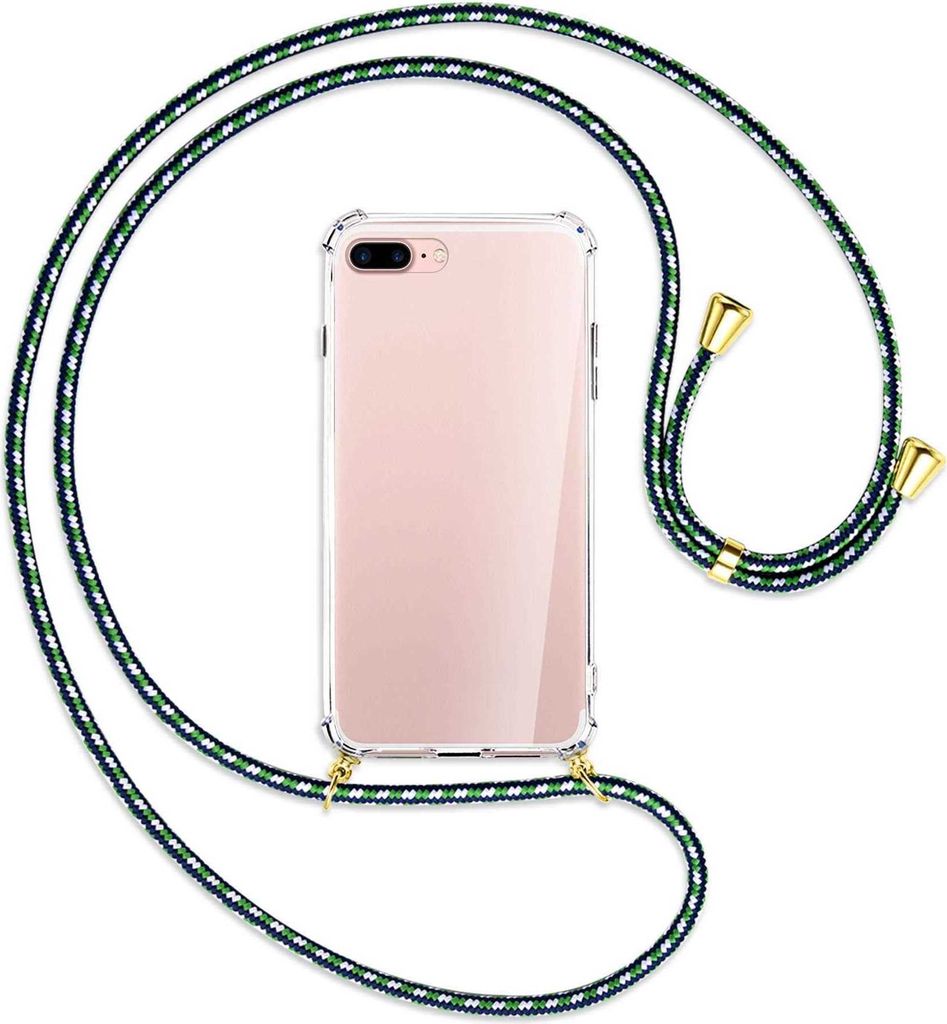 Handykette Backcover-Schutzhülle mit Band (Metall goldfarben) für Apple iPhone 7 Plus / 8 Plus - grün/blau/weiß