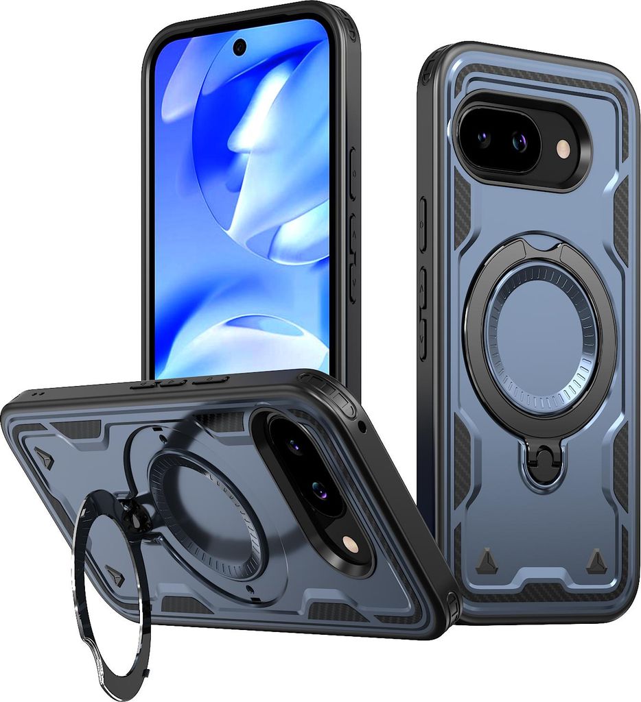 Dual Layer Hülle für Google Pixel 10A Metall Ring Ständer Magnetisch Stoßfest Militär Handyhülle Blau