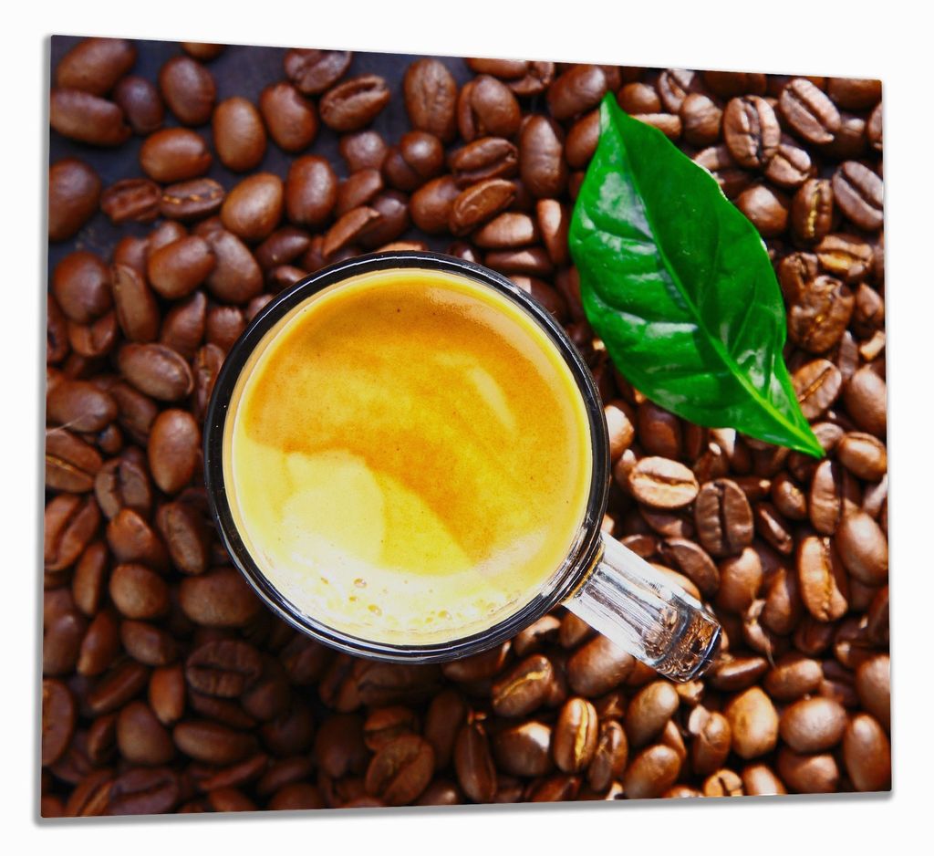 Wallario Herdabdeckplatte aus Glas, Größe 60 x 52 cm 1-teilig, Motiv Kaffee und Bohnen