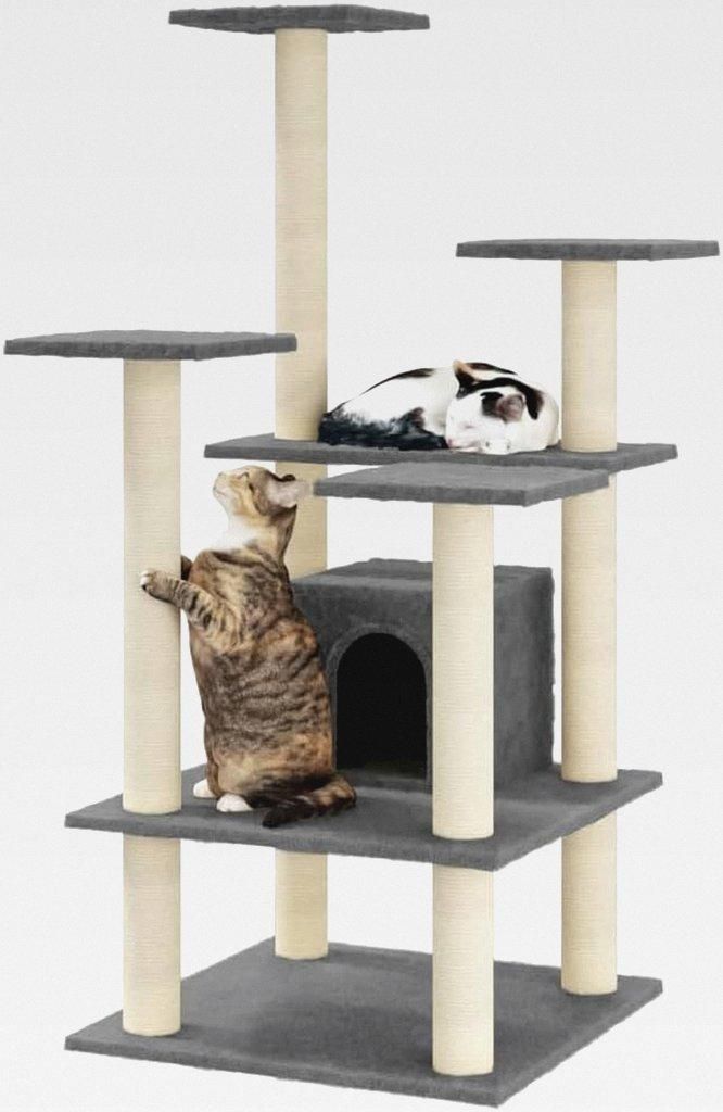 Kratzbaum mit Sisal-Kratzsäulen Dunkelgrau 110 cm Katzenmöbel für kleine und große Katzen
