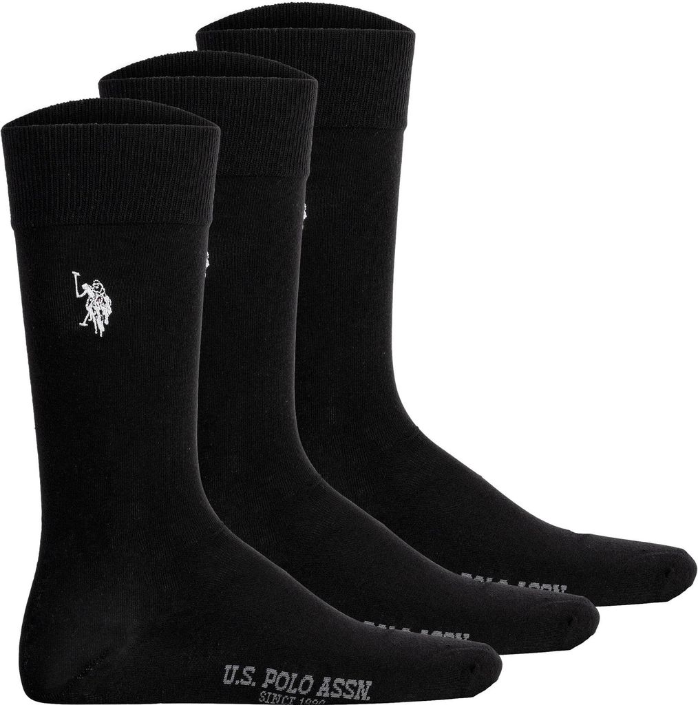U.S. POLO ASSN. Herren Socken, 3er Pack - Business-Socken, Logo, Baumwoll-Mix Schwarz 39-42