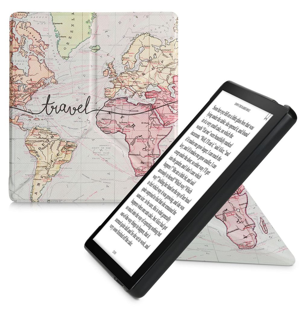 kwmobile Kunstleder eReader Schutzhülle für Amazon Kindle Oasis 10. Generation Hülle - Falt Cover für E-Reader in Schwarz Mehrfarbig - Travel