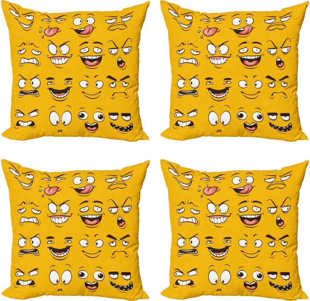 ABAKUHAUS emoticon Kissenbezug Set (4 Stück), Hot Happy Love Sarcastic, Moderner Doppelseitiger Digitaldruck, 45 cm x 45 cm, Gelb
