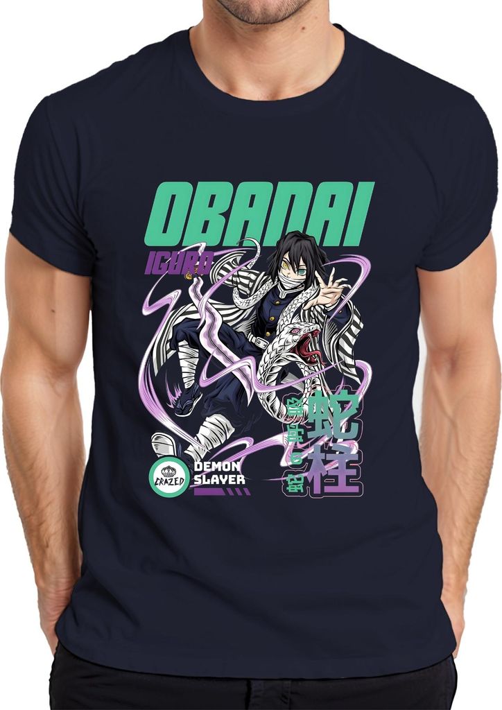 Obanai Iguro Demon Slayer Schlange Hashira Anime Geschenk Japan Y2K Streetwear Herren T-Shirt, Navy, 3XL