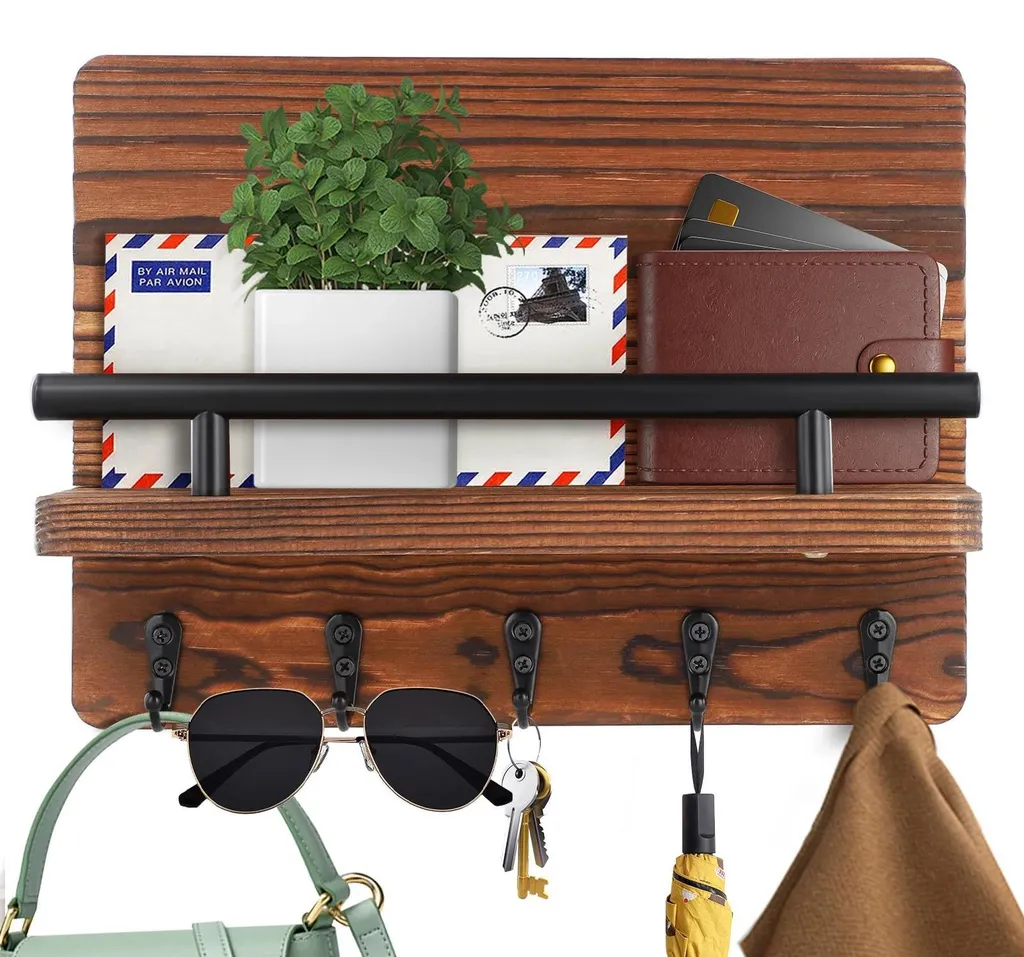 Organisateur d'entrée bois : porte-clé mural et porte-courrier design
