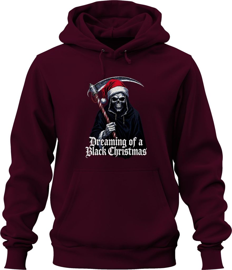 Dreaming of a Black Christmas Sensenmann Totenkopf Gothic Santa Uni Hoodie Kapuzenpullover, Burgundy, L