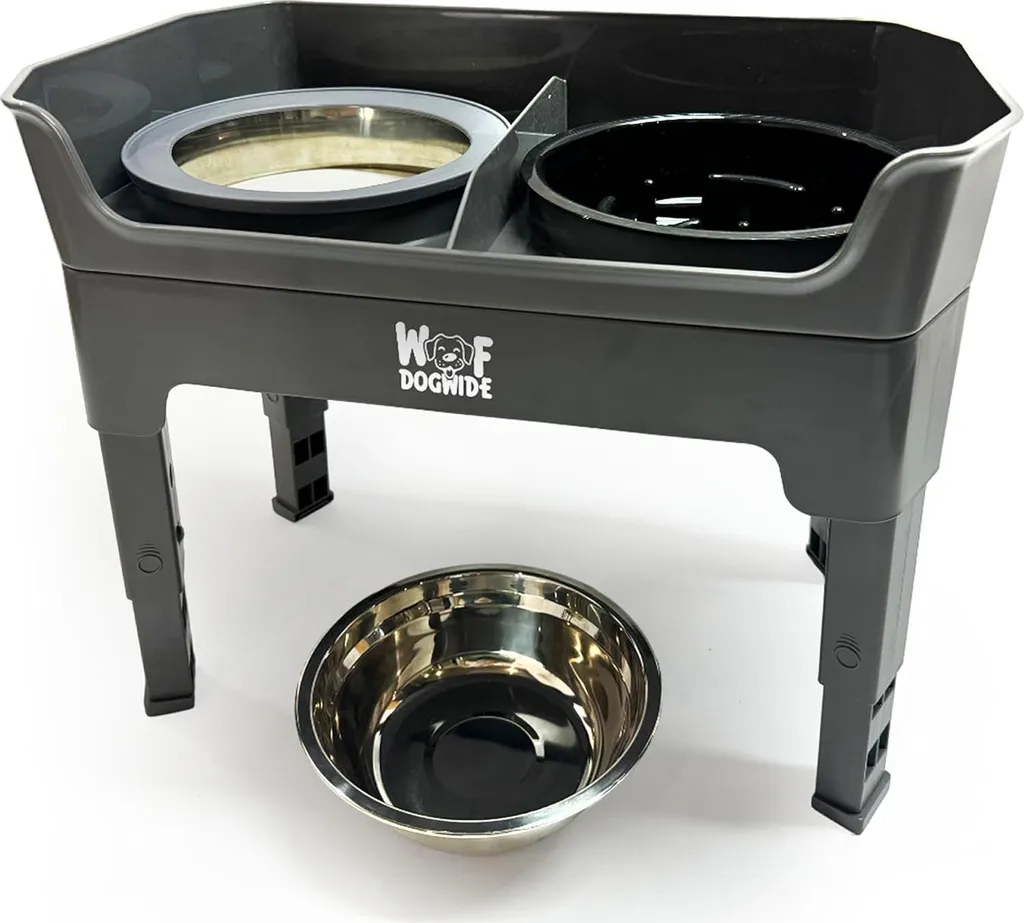 Gamelle surélevée anti-douleur chien - 2 bols inox 1600 ml Gris réglable