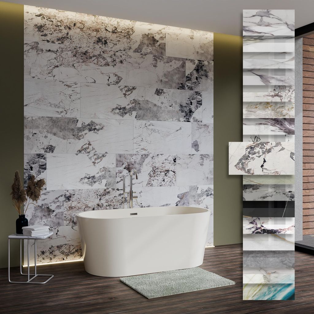 HEXIM Marmorplatten Optik 9 Stück 78x39cm SPC Kunststoff Innen & Außenbereich Granit Steinoptik - Duschrückwand Küchenrückwand Innenbereich Wa...