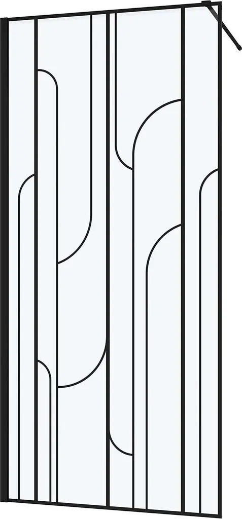 Paroi douche italienne 90cm décor GATSBY arrondie profilés noirs