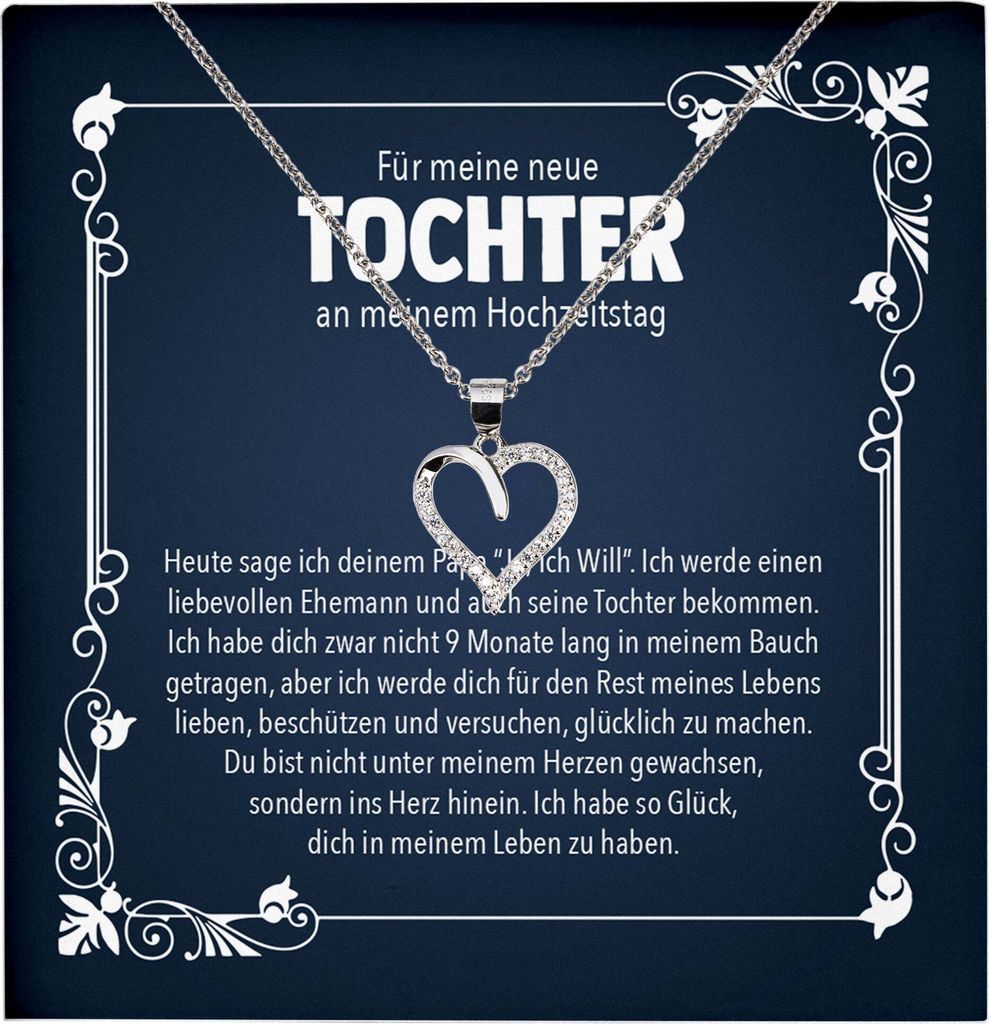 22Feels Stieftochter Geschenk am Hochzeitstag der Stiefmama Herz Halskette mit Karte Mädchen Frauen Anhänger (Damen Mädchen Silber 925/000 Schmuck)
