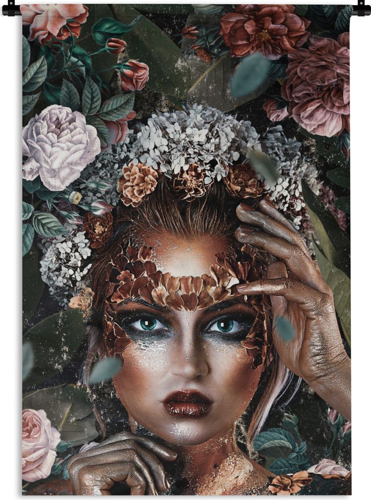 MuchoWow Wandteppich Wandbehang Blumen - Frauen - Make-up 60x90 cm Tapisserie Dekoration Wandtuch - Foto-Teppich - Abwaschbar