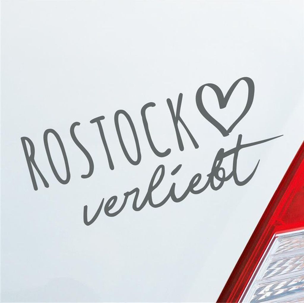 Auto Aufkleber Rostock verliebt Herz Stadt Heimat Liebe Car 19x8 cm Grau Sticker Heckscheibenaufkleber