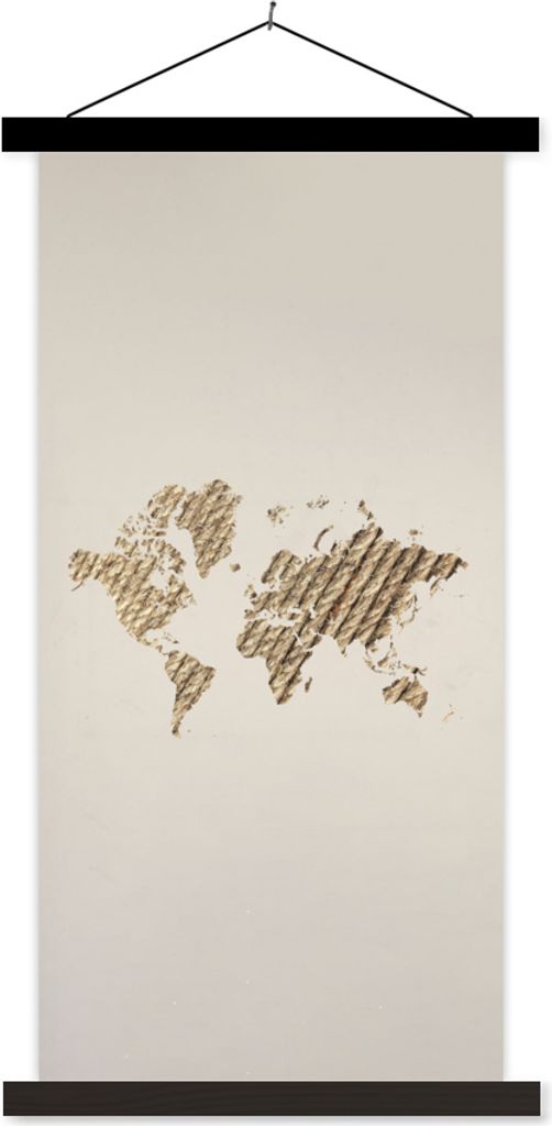 MuchoWow Textilposter Weltkarte - Seil - Braun 60x120 cm mit schwarzem Rahmen - Magnete