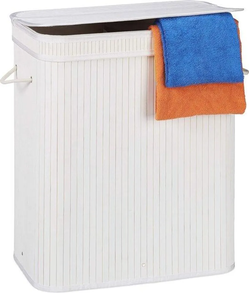 Panier à linge compact en bambou de 95 litres avec couvercle amovible