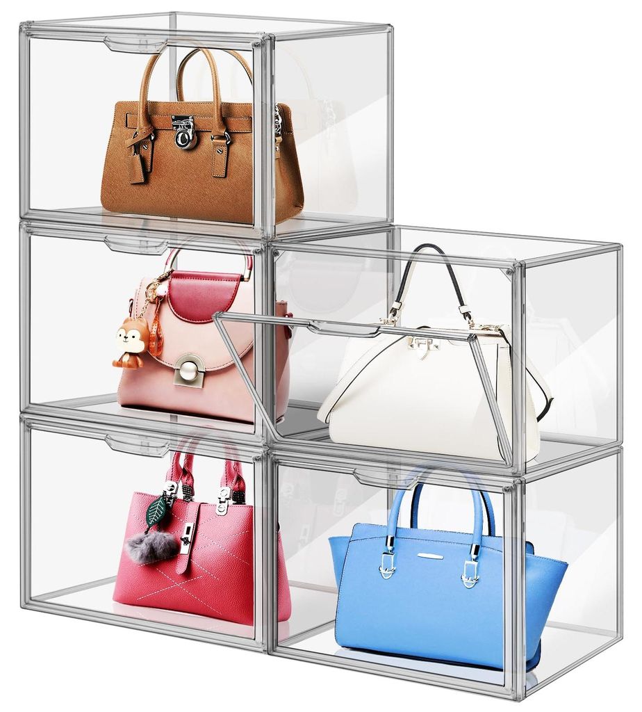 5er-Packs transparente Kunststoff-Kleiderschrank-Handtaschen-Organizer, Acryl-Displaybox für Handtaschen und Geldbörsen, stapelbare Aufbewahrungs...