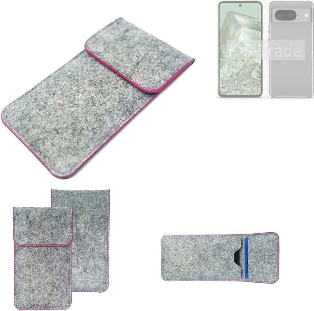 K-S-Trade Handy Schutz Hülle kompatibel mit Google Pixel 8a Schutzhülle Handyhülle Filztasche Pouch Tasche Case Sleeve Filzhülle hellgrau pinker