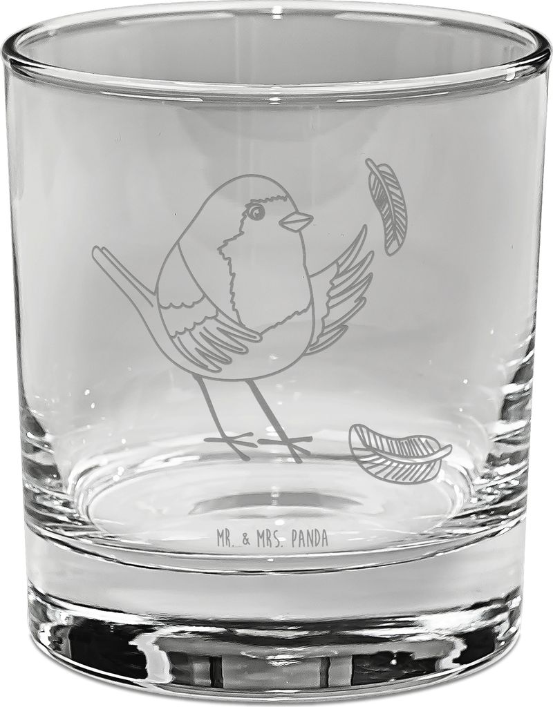Mr. & Mrs. Panda Tumbler Rotkehlchen Federn - Transparent - Geschenk, Glas für Gin, fliegen, Cocktailglas, Spruch Motivation, Sprüche, Mut, Vogel...