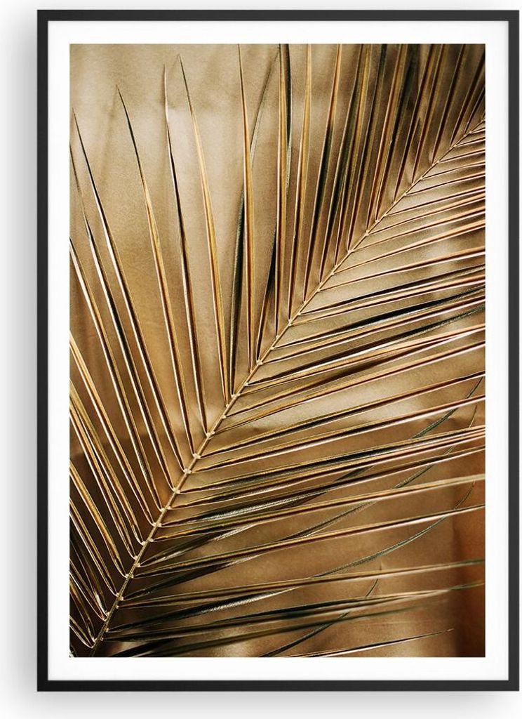 Gerahmtes Poster - Schwarzer Rahmen - Blatt Gold Pflanze - 70x100 cm - Wand Bild - Wanddeko - Wandbilder - Kunstposter - Wandposter - Bilderrahmen ...