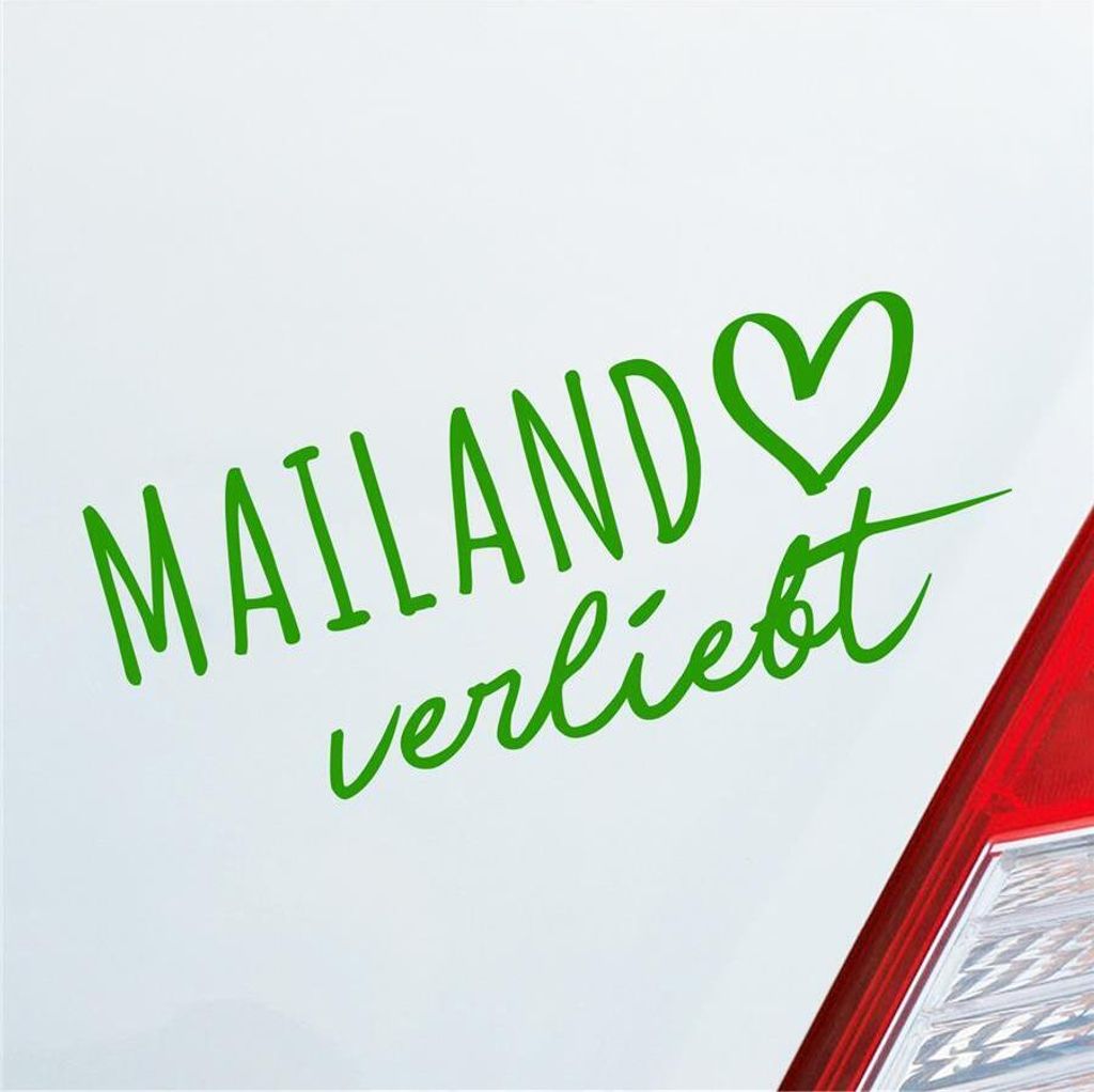 Auto Aufkleber Mailand verliebt Herz Stadt Heimat Liebe Car 19x8 cm Hellgrün Sticker Heckscheibenaufkleber